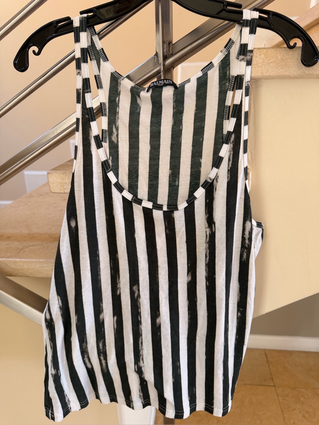Balmain Black And White Vertical Stripe Tank Top
